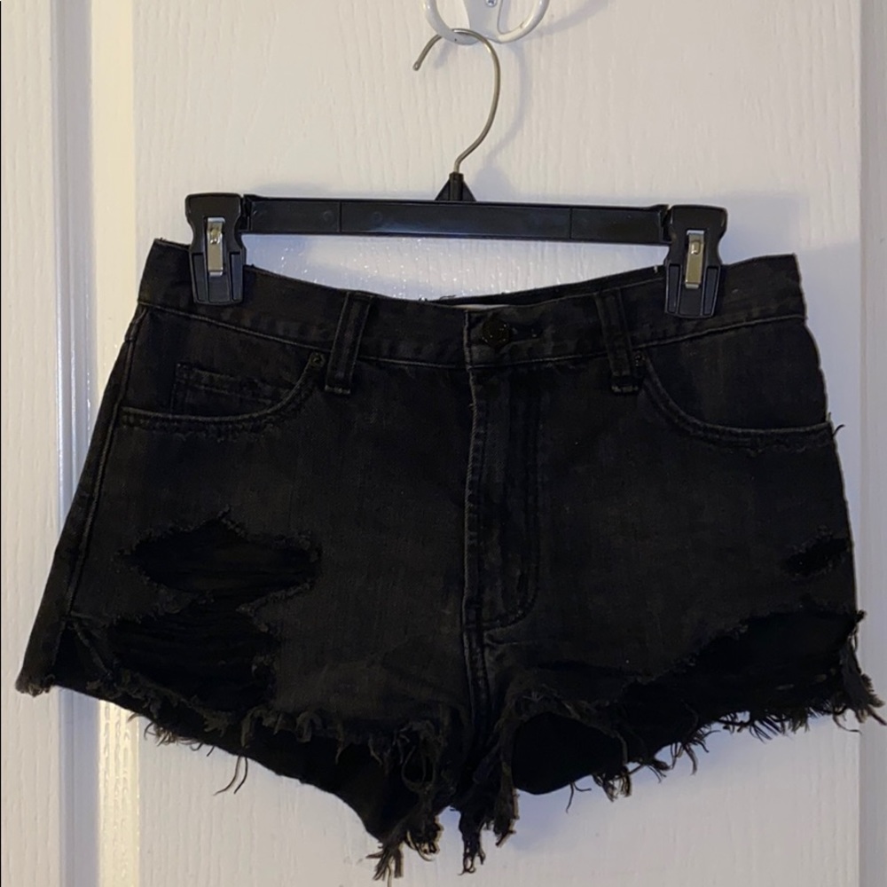 Black denim shorts